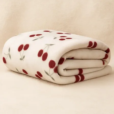Manta Cobertor Casal Padrão Cama Decorativa Cerejas Cerejas 350 G Branco