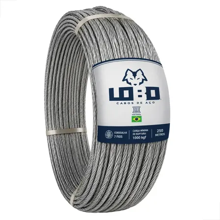 Cordoalha Para Curral 1/4 7 Fios 250m Aço Zincado Cinza