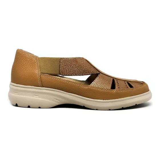 Zapato De Cuero Mujer Elástico Cómodo Calado
