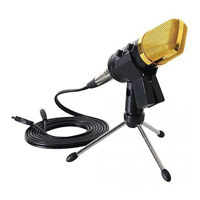 Micrófono Condensador Auxiliar Control Volumen Dorado Dm