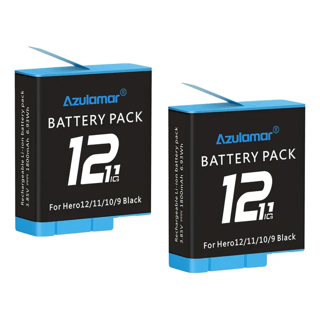 Azulamar Juego De 2x Batería Kit Para Gopro Hero 12 11 10 9