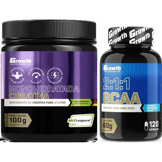 Combo Creatina 100gr + Bcaa 120 Capsulas Growth Supplements