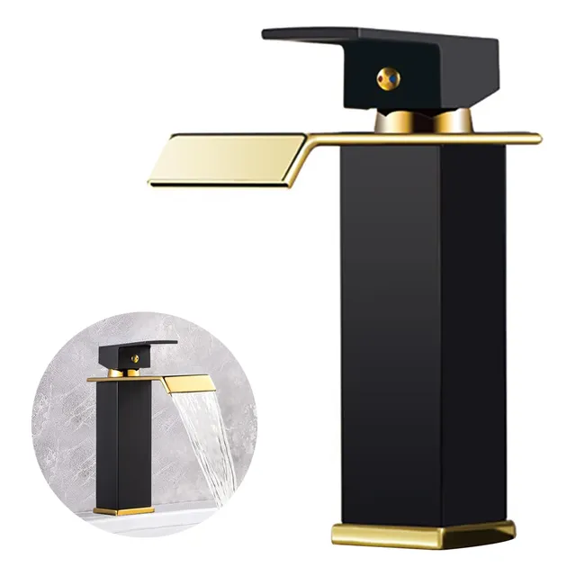 Grifo Monomando Mezclador Llave De Baño Cascada Negro Dorado Yesop