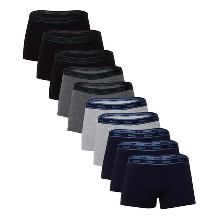 Kit Com 10 Cuecas Boxer Masculino Mash Preto/ Cinza Mescla Escuro/ Azul Marinho/ Cinza Mescla Claro Liso M