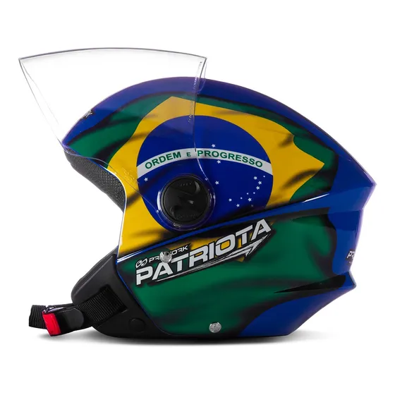 Capacete Bandeira Do Brasil New Liberty 3 Patriota Azul 60 Desenho New Liberty Trhee 3 Patriota Bandeira do Brasil Azul e Verde Com Viseira Transparente