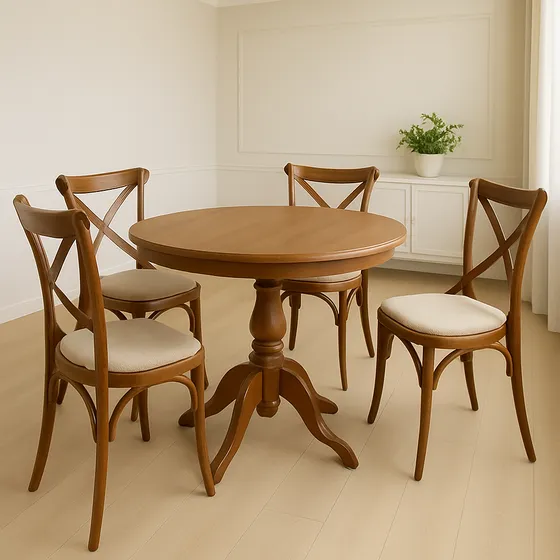 Mesa Jantar 4 Cadeiras Madeira Maciça 100x100