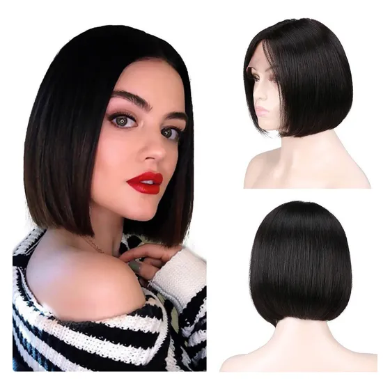 Peruca De Cabelo Natural Em Linha Reta Bob 30cm #1b