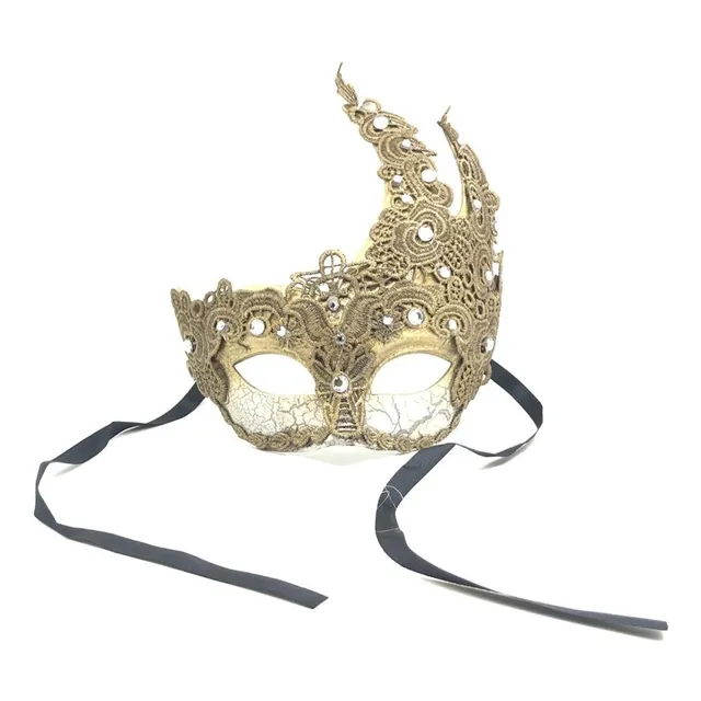 Antifaz Con Encaje Y Piedritas Sexy Máscara Disfraces Dorado