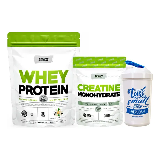 Star Nutrition Combo Whey Protein Doypack X2lb Sabor Vainilla + Creatina Pura Doypack X 300gr + Vaso Shaker 600ml
