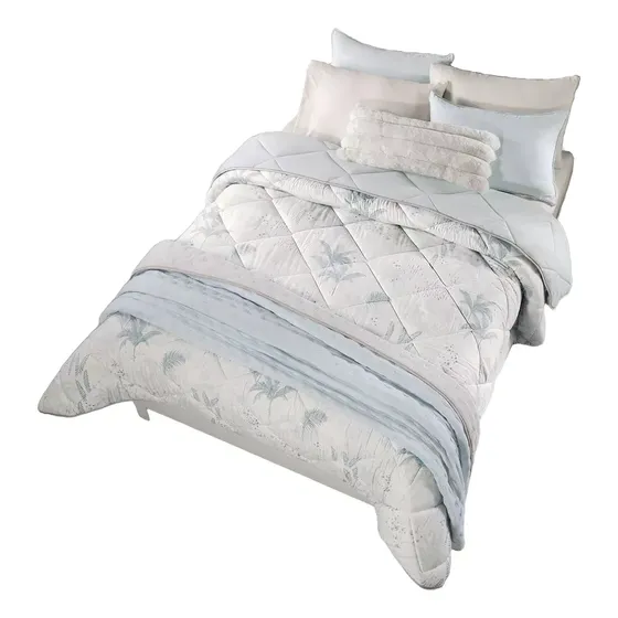 Juego De Edredon Oasis Mat / Qs Vianney Blanco / Azul Cielo