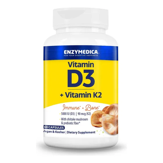 Enzymedica, Vitamina Orgánica D3+k2, 5000 Ui Vit D3 Y 90 Mcg