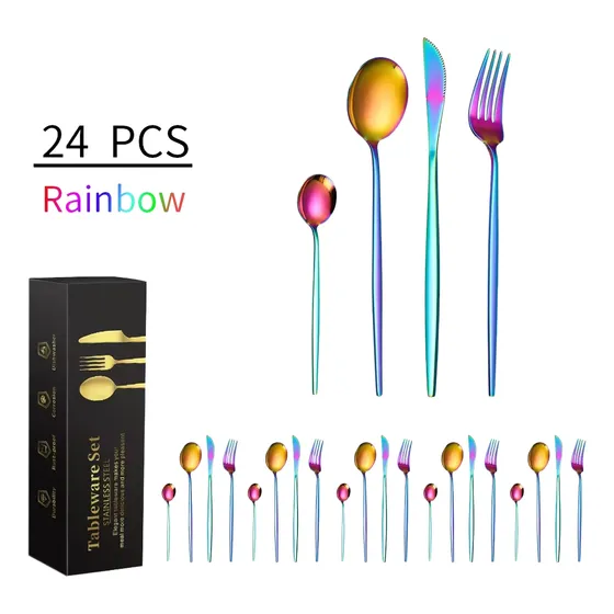 Juego Cubiertos Dorados Acero Inoxidable 24 Piezas Comedor