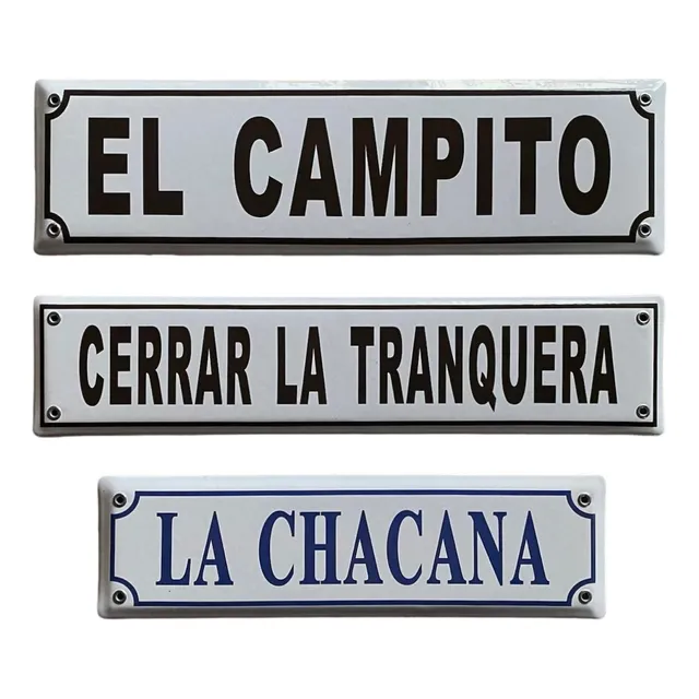 Carteles Tranquera En Chapa Hierro Enlozada 8x30 Cm. Azul