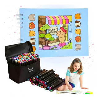 Kit Canetas Touch 80 Cores E Livros De Colorir Kit Canetas Touch 80 Cores E Livros De Colorir