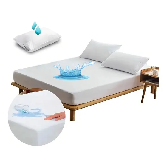 Protector Antifluidos Plástico Para Cama Sencilla + Funda De Almohada Con Cierre