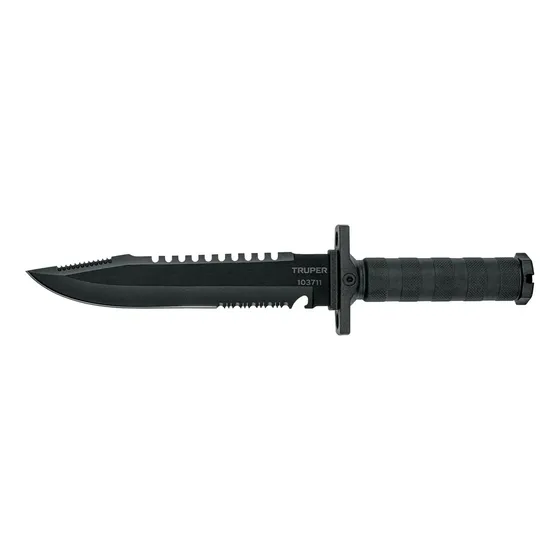 Cuchillo Táctico De Monte 8'' Mango Recto Color Negro Truper CTA-8M