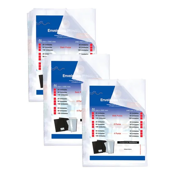 Kit 150 Envelope Plástico Grosso A4 P Pasta Catalogo4 Furos