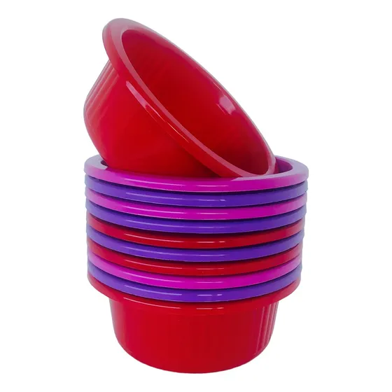 Kit Atacado 50 Mini Bacia Canelada 500ml Coloridas Plástico