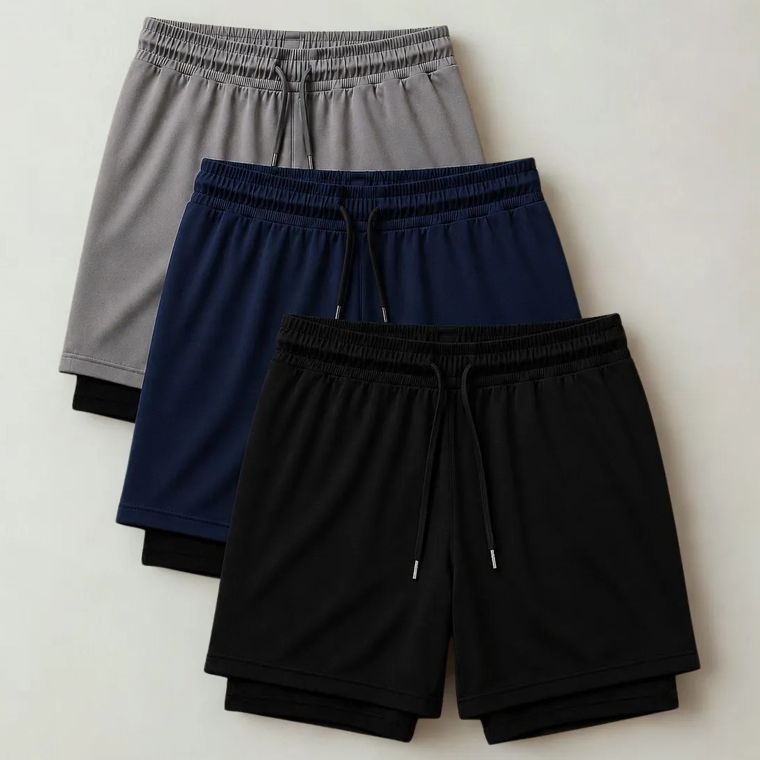 Kit 3 Shorts 2 Em 1 Duplo Academia Treino Corrida Bermuda