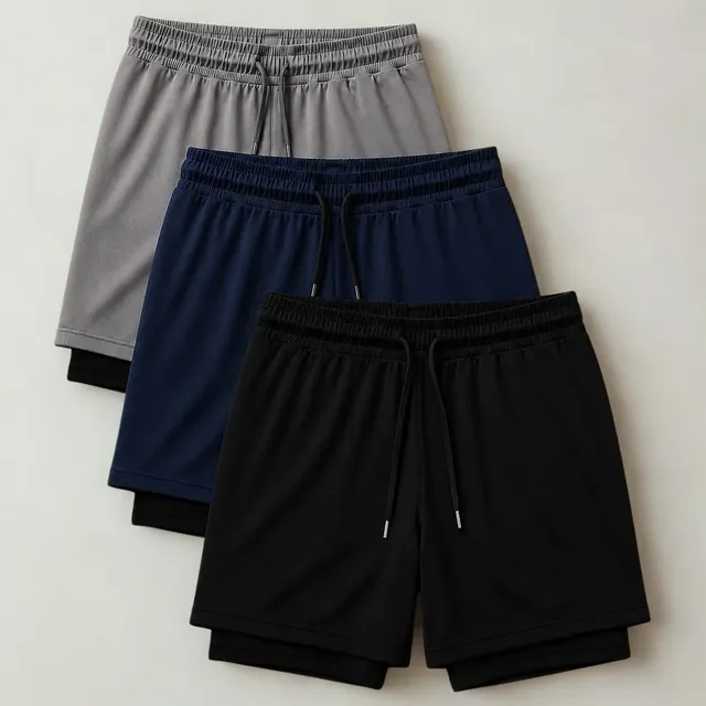 Kit 3 Shorts 2 Em 1 Duplo Academia Treino Corrida Bermuda