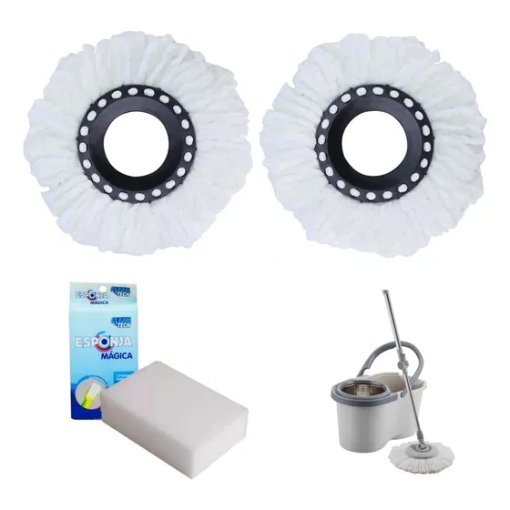 Kit 02 Refil Mop Esfregão Giratório 13,5 Cm Universal Spin