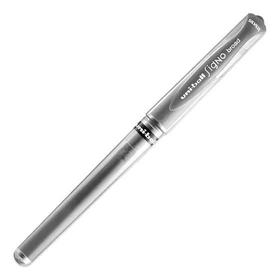 Lápiz Gel 1.0 Mm Uni Ball Signo Broad Hojas Negras Japonés Plateado