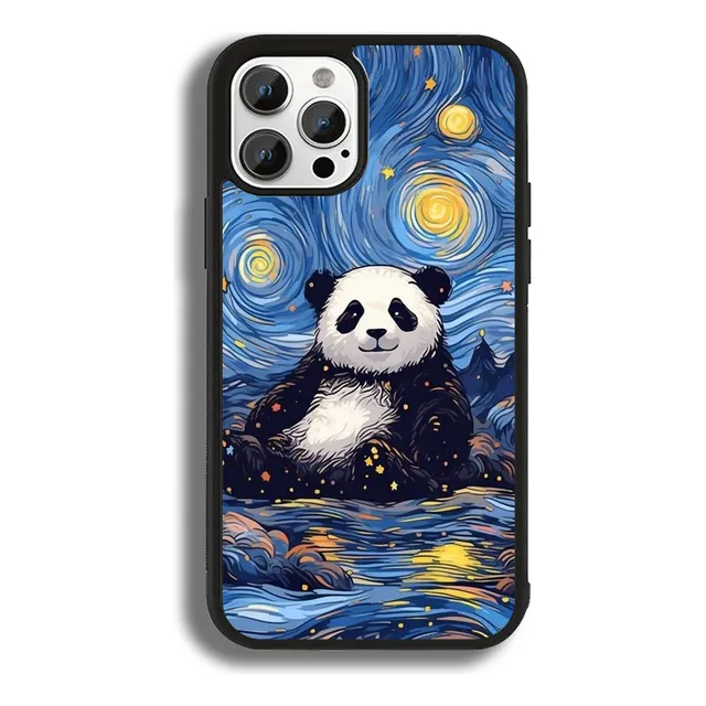 Funda Para Celular De Panda Van Gogh Negro Iphone 7/8/se 2020