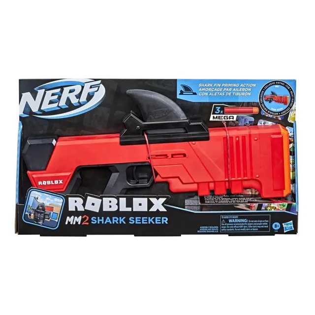 Lanzador de dardos Nerf Roblox Shark Seeker Mm2 Hasbro rojo