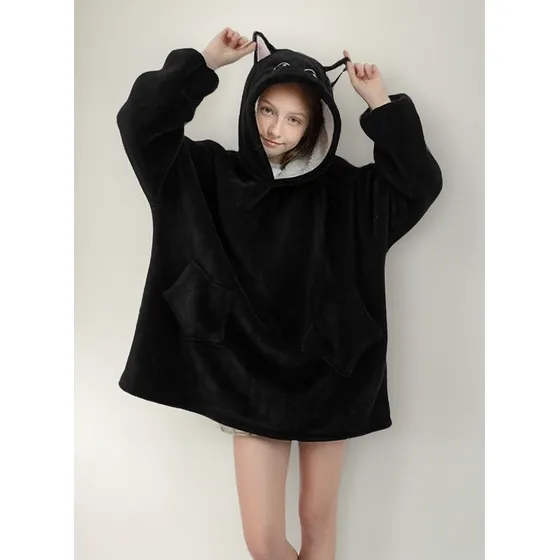 Manta Buzo Capucha Bolsillos Infantil Gatito Negro 