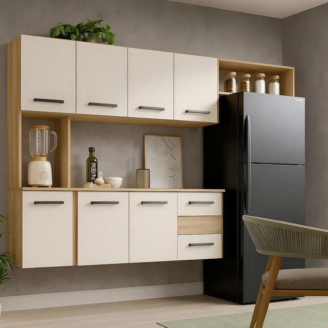 Kit Armário De Cozinha Multiuso Compacta Suspensa Com 7 Portas E 2 Gavetas Cor Cinamomo Of... Kit Armário De Cozinha Multiuso Compacta Suspensa Com 7 Portas E 2 Gavetas Cor Cinamomo Of...