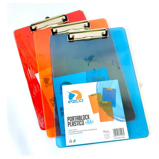 Portablock Acrílico A4 Ezco X 3 Unidades -  Colores Varios