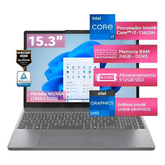 Laptop Lenovo Slim 3 Intel Core I7-13620h, 24gb 512gb, 15.3 Gris | Cuotas sin interés