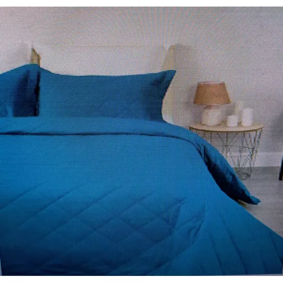 Cubrecama Pasion Cotton Flor Queen Con 2 Porta Almohada Color Azul Lisa