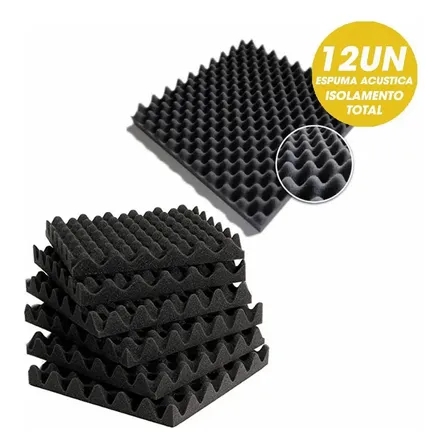 Kit Com 12 Placas Acusticas 50x50x2 - Anti Ruidos Sonoros Cinza-escuro