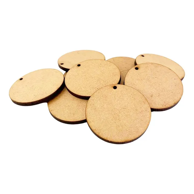 Kit 100 Mini Disco Bolacha Mdf Cru 8 Cm Furo Tag  Chaveiro 