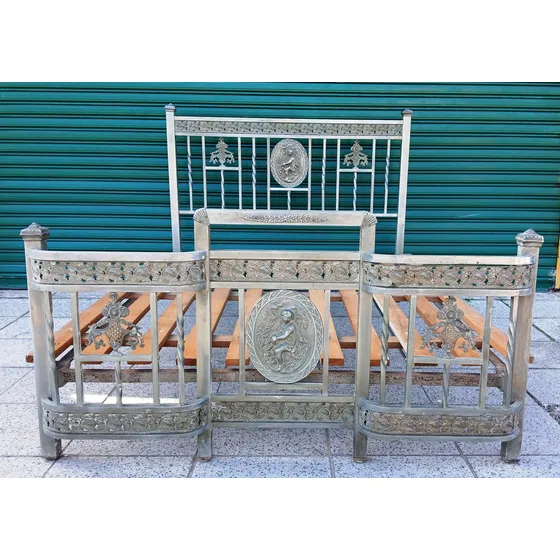 Cama De 2 Plazas Antigua En Bronce Doble Balcón Niquelada