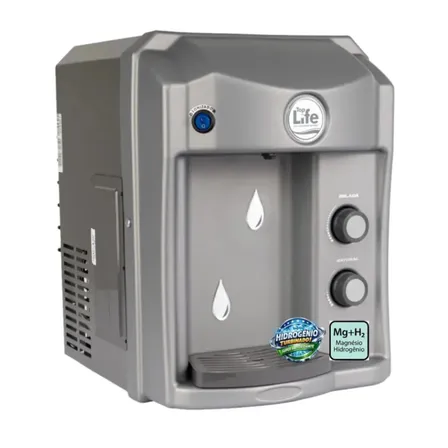 Filtro Purificador De Água Alcalina Ionizada Com Hidrogênio Molecular H2, Magnésio Mg+, Ozônio He Oxi, Refrigeração Por Compressor, Orp Negativo, Eficiência Bacteriológica Aprovada Top Life 127v Prata