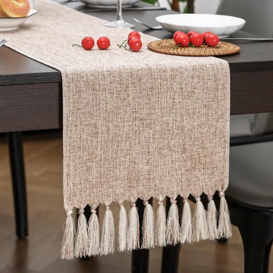 Aofmee Camino Mesa Beige 36  Largo Estilo Lino Arpillera Uso