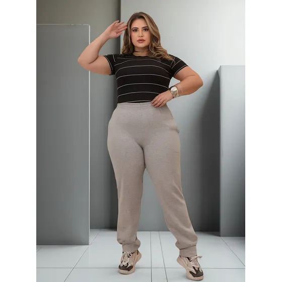 Calça Moleton Feminina Plus Size Quente Soft Inverno