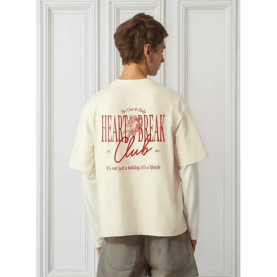 Remera Oversize Heart Break Club- Algodon Peinado - Redwhite