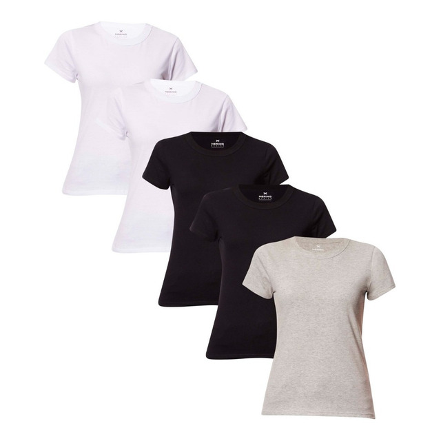 Kit Com 5 Camisetas Básicas Feminina Hering Kit Com 5 Camisetas Básicas Feminina Hering