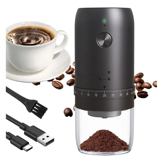 Molino De Café Eléctrico Recargable 1800mah Grosor Ajustable Color Negro