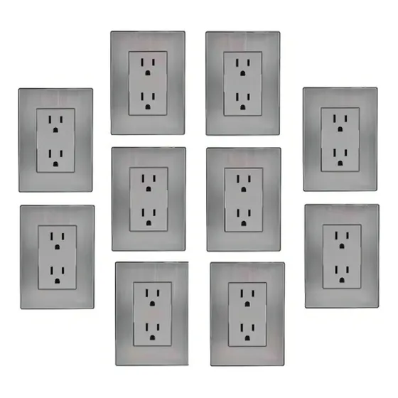 16 Contactos Duplex Marca Igoto De Acero Inoxidable Color Plata