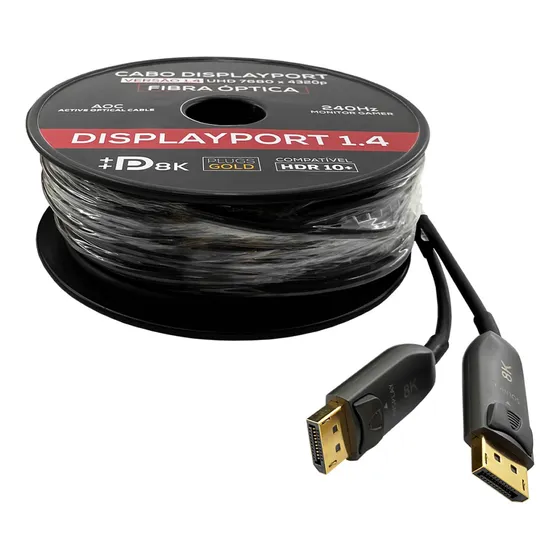 Cabo Displayport 1.4 Fibra Óptica De 10 Metros 8k 60hz Gold