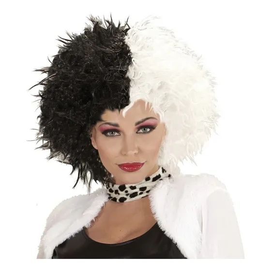 Peluca De Cruella De Vil - 101 Dalmatas Color Blanco Y Negro