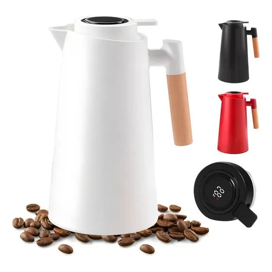 Garrafa Térmica 1 Litro Com Termômetro Led Para Chás / Café Branco