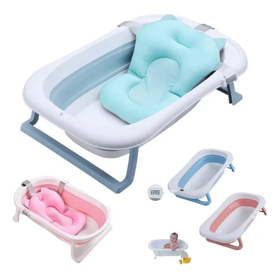 Banheira De Bebe Dobrável Retrátil Com Termometro e Boia Teu Baby Rosa