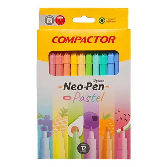 Canetinhas Neo Pen  Gigante Tons Pastel 12 Cores Compactor
