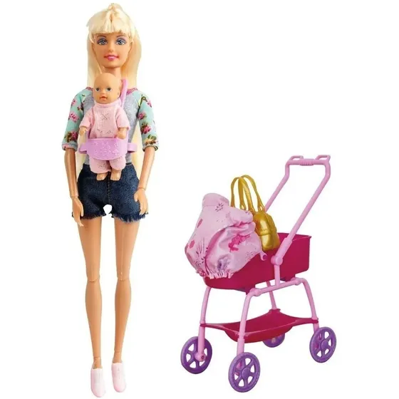 Muñeca Paloma Y Su Bebe En Cochecito- El Duende Azul