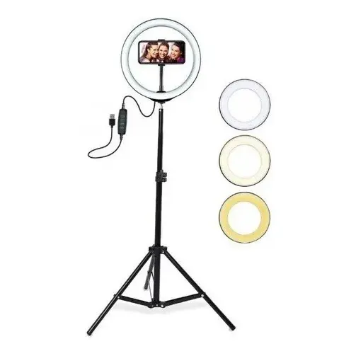 Aro Luz Led 26cm Tik Tok! Tripode 2mts + Porta Celular Flex Estructura Negro Luz Blanco | Cuotas sin interés